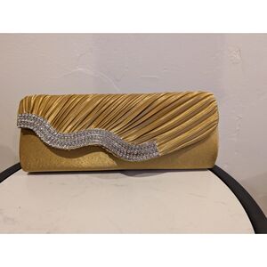 Gold Clutch Purse – Rhinestone Detail, Chain Strap, New Formal Evening Bag